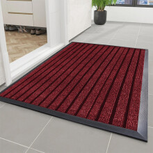 (Red, 50 x 80 Cm) Non Slip Rubber Barrier Door Mat Heavy Duty Washable Dirt Trapper Mat