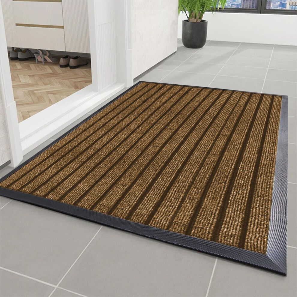 (Brown, 80 x 300 Cm) Non Slip Rubber Barrier Door Mat Heavy Duty Washable Dirt Trapper Mat