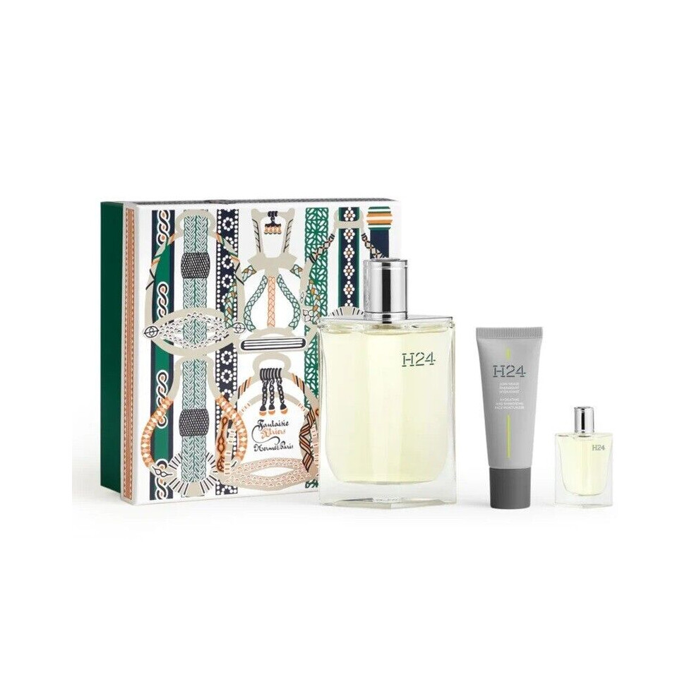 Hermes H24 100ml & 5ml EDT Spray + 20ml Face Moisturiser Gift Set 