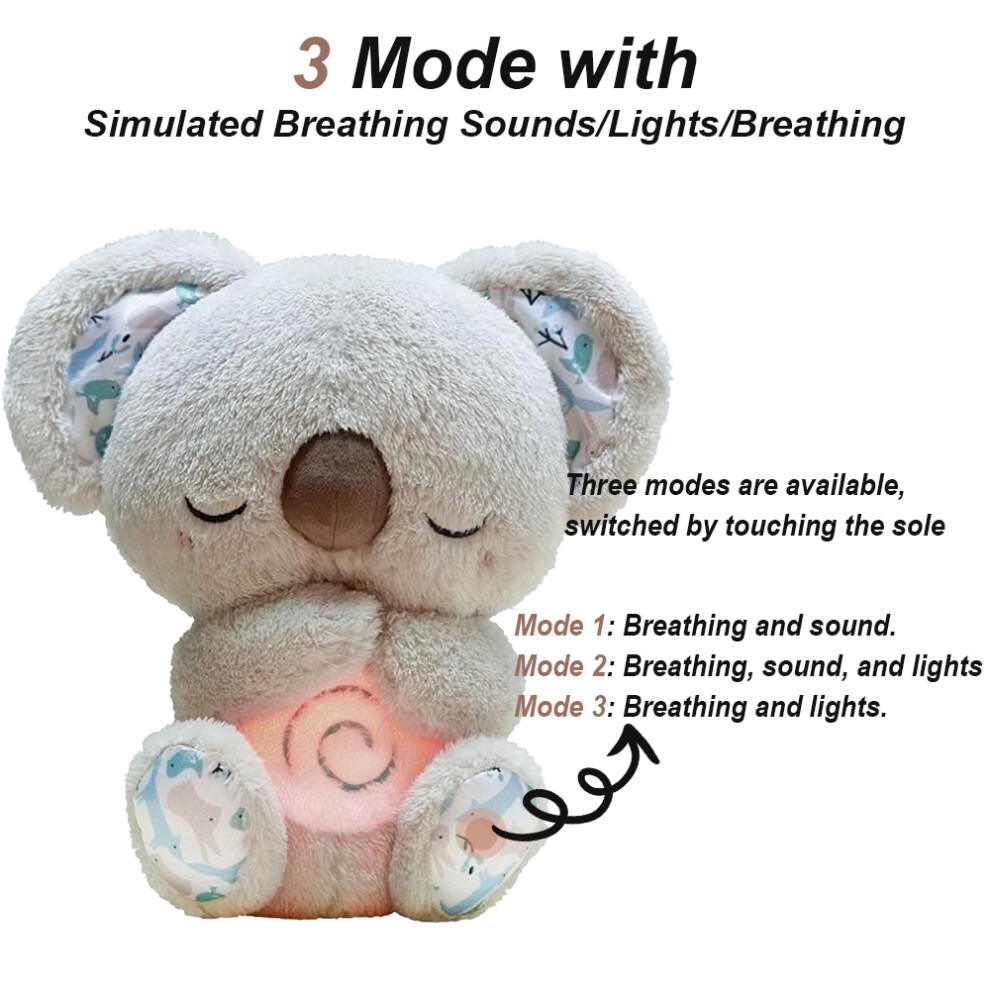 (30CM, Grey Koala) Breathing Bear Baby Soothing Otter Plush Doll Toy Baby Kids Soothing Music