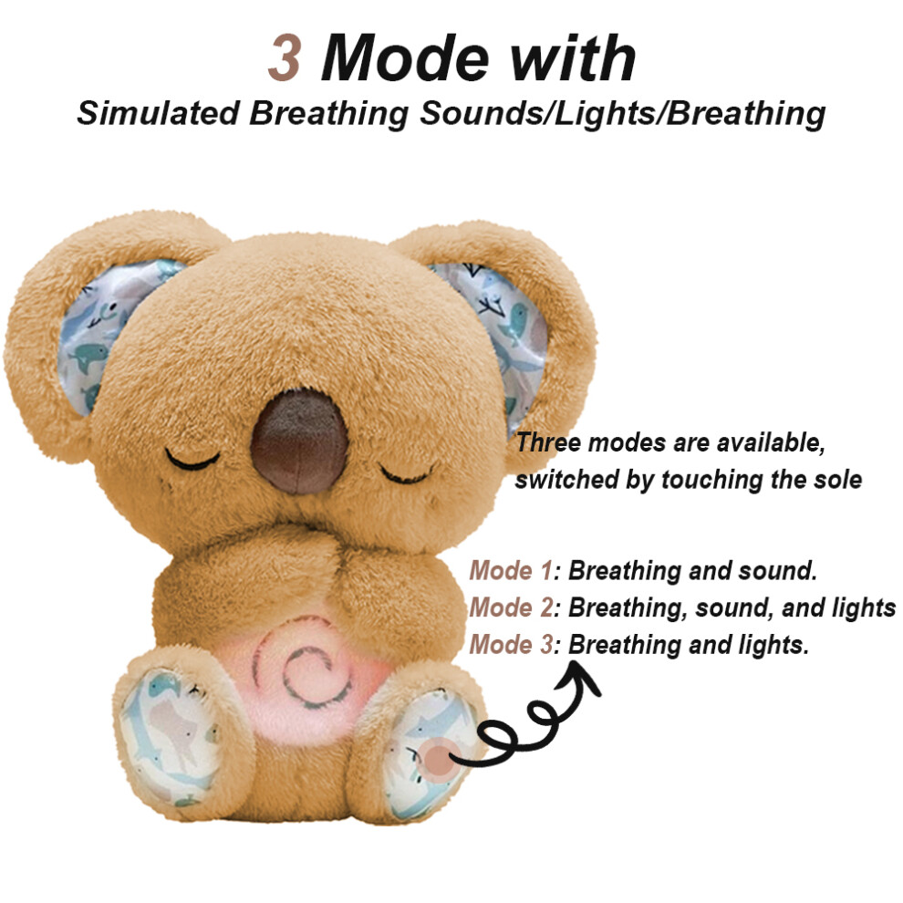 (30CM, Orange Koala) Breathing Bear Baby Soothing Otter Plush Doll Toy Baby Kids Soothing Music