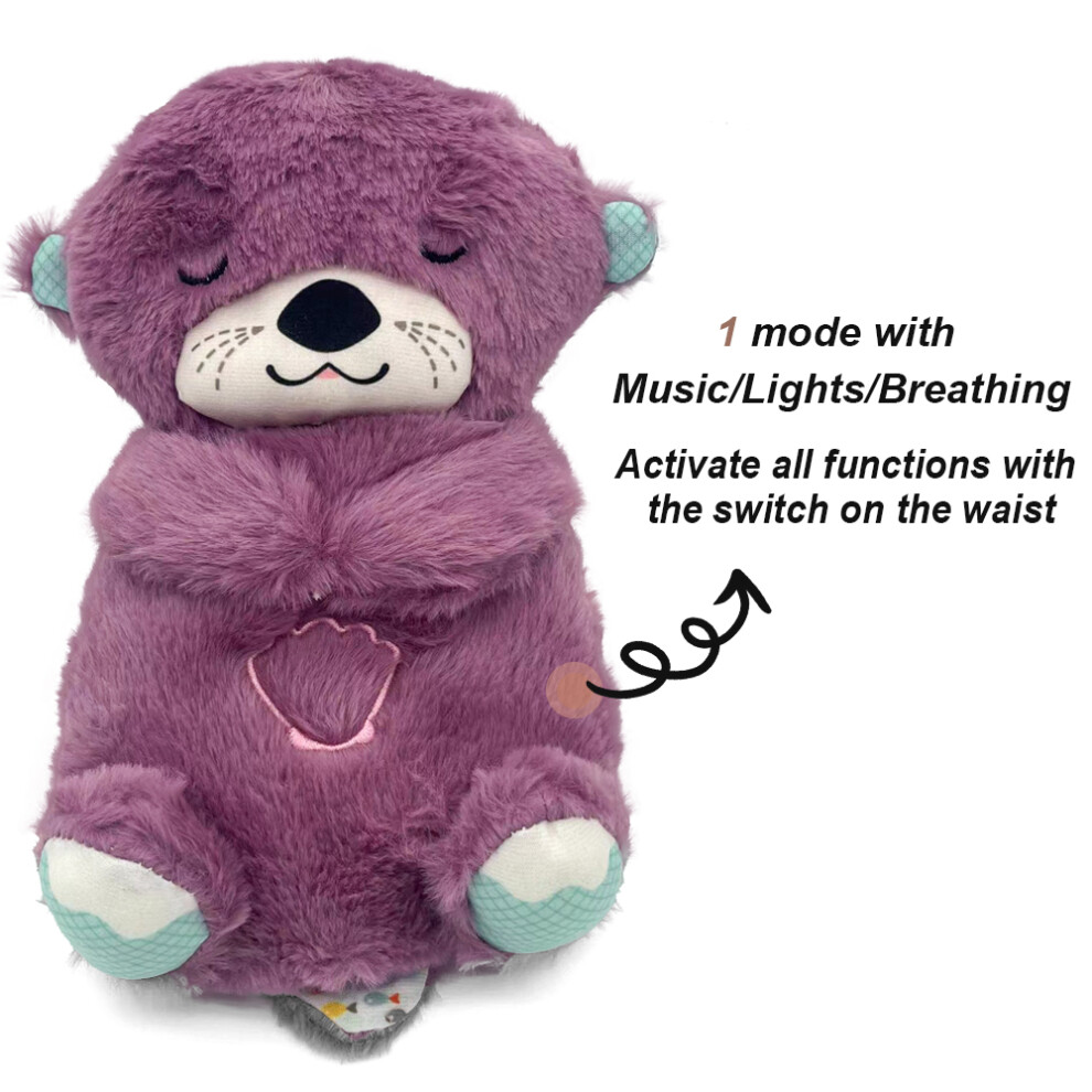 (30CM, Purple Otter) Breathing Bear Baby Soothing Otter Plush Doll Toy Baby Kids Soothing Music