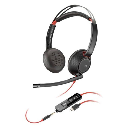 Plantronics HP Poly Blackwire 5220 Stereo USB-C Headset +3.5mm Plug +USB-C/A Adapter