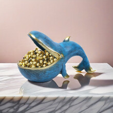 (Blue) Whimsical Resin Whale Statue, Fun Candy Dish, Key Bowl For Entryway, Artistic Table Decor, Big Mouth Sculpture Decoration