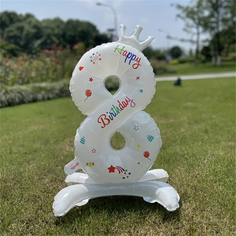 (Number8) White Number 0-9 Balloon - Happy Birthday Party Decoration /White Women's Birthday Decoration | Anniversary White Number Balloon