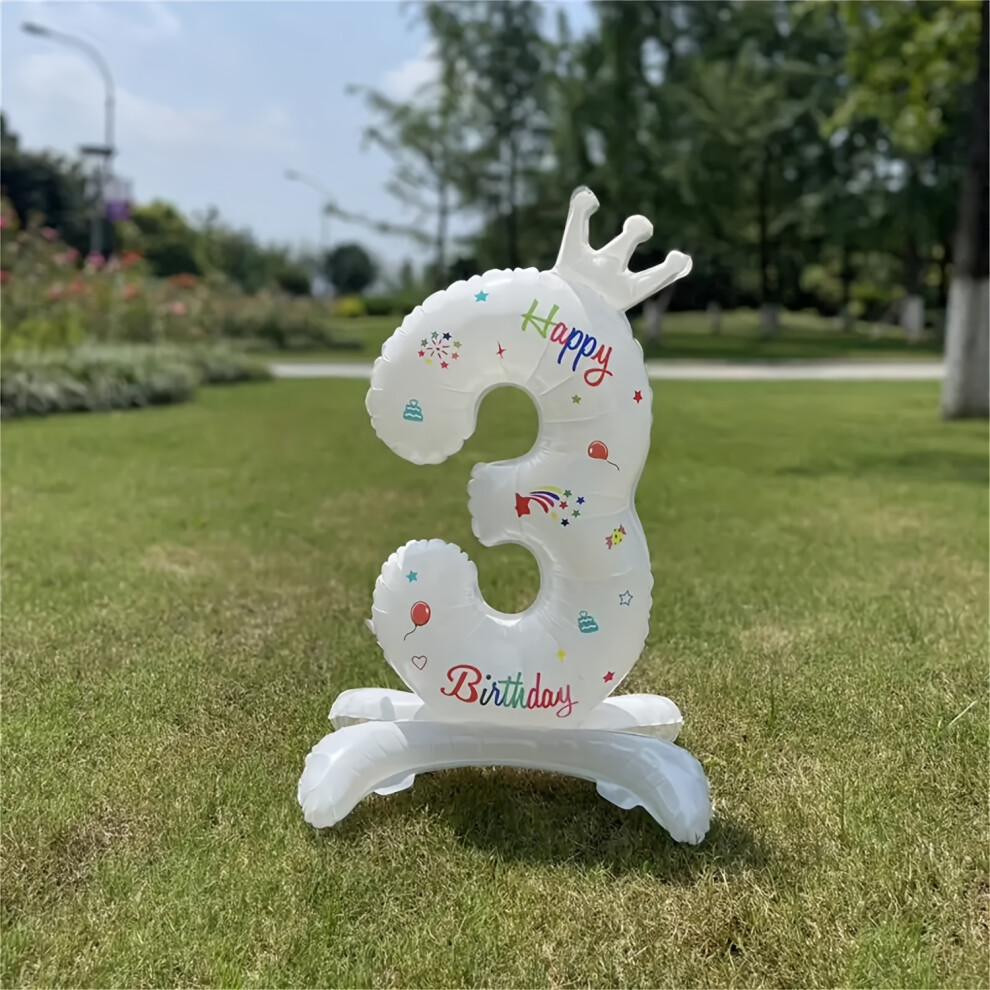 (Number3) White Number 0-9 Balloon - Happy Birthday Party Decoration /White Women's Birthday Decoration | Anniversary White Number Balloon