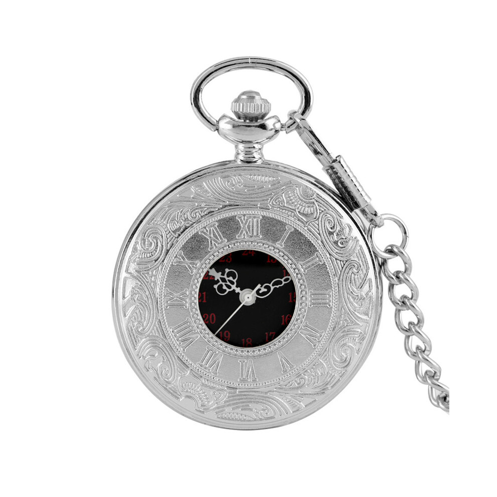 (Silver  pocketchain) Vintage Unisex Fashion Roman Number Quartz Steampunk Pocket Watch P427-image-OPC-PDRVBYN-NEW