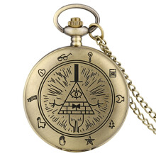 (bronze) Gravity Fall Bill Cipher Time Gem Necklace Quartz Pocket Watch Weird Town