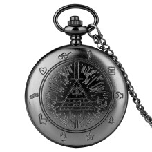 (black) Gravity Fall Bill Cipher Time Gem Necklace Quartz Pocket Watch Weird Town