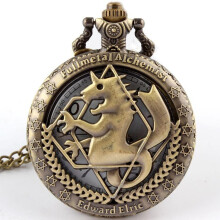 (bronze) Vintage Full Metal Alchemist Cosplay Pocket Watch Necklace Chain Pendant