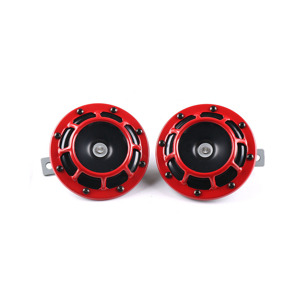(Red) Hella Super Loud Compact Electric Blast Tone Air Horn 2Pcs 12V 115Db Kit Red 9132346942230