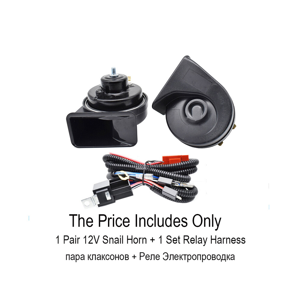 (Snail Horn - Harness) 410/510Hz Dual Pitch Universal Snail Horn With Relay Wiring Harness 12V 9132346942926