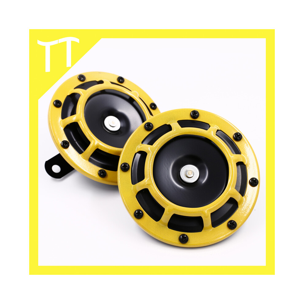(Yellow) Hella Super Loud Compact Electric Blast Tone Air Horn Kit 12V 115Db For Yellow 9132346942278