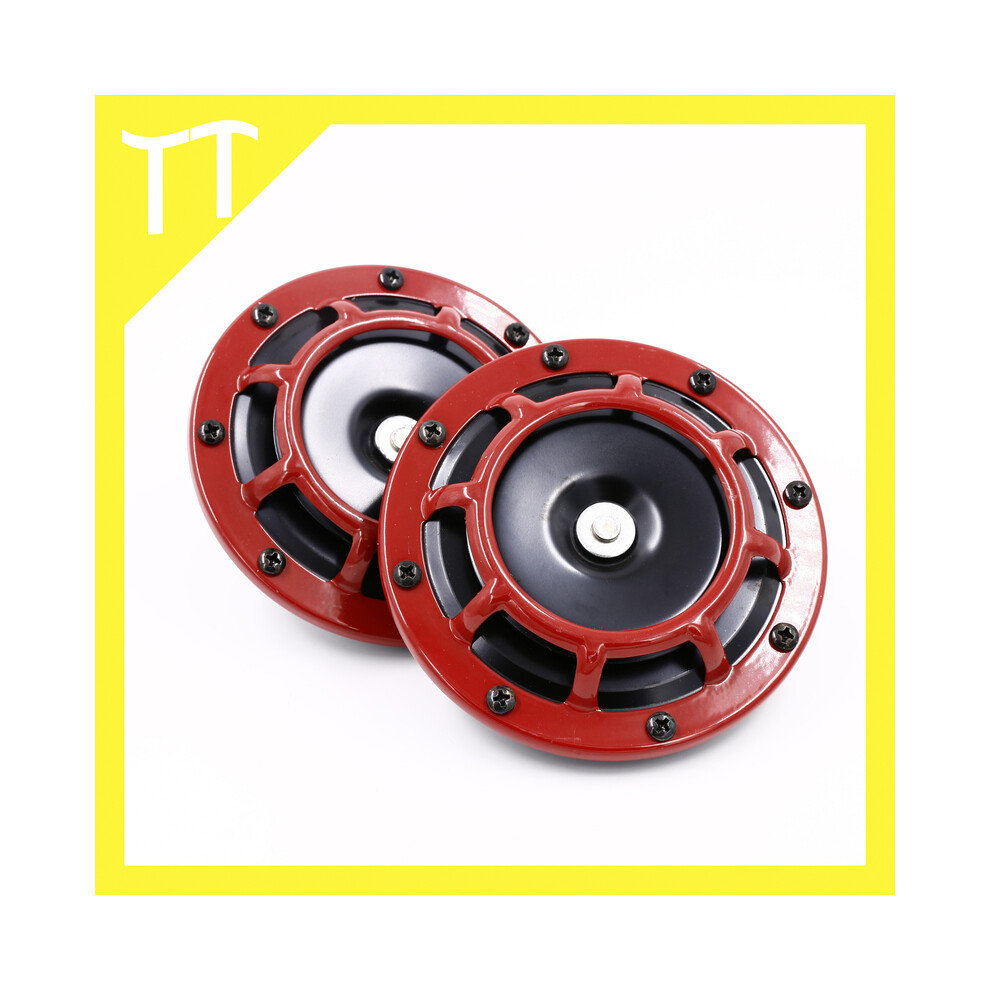 (Red) Hella Super Loud Compact Electric Blast Tone Air Horn Kit 12V 115Db For Red 9132346942285
