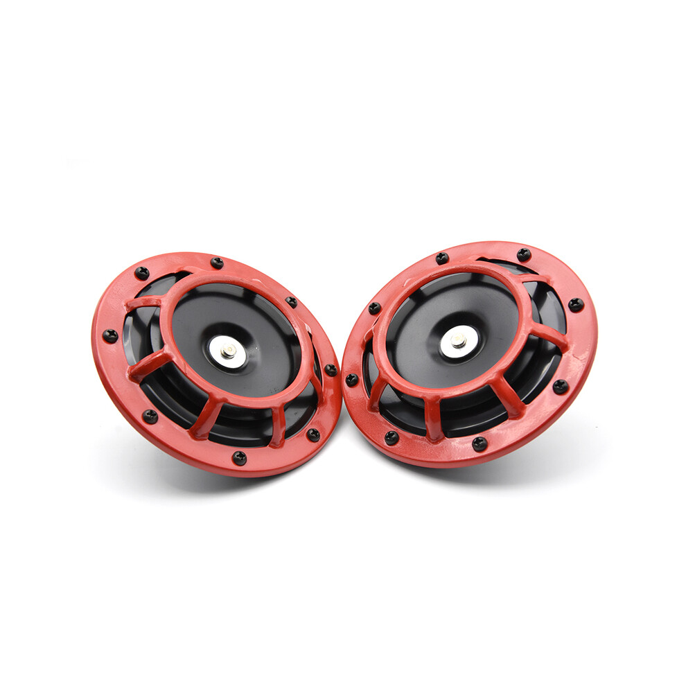 (Red) 2Pc/Pair Car Horn Loud Compact Electric Blast Super Tone Hella Horn Red 9132346949475
