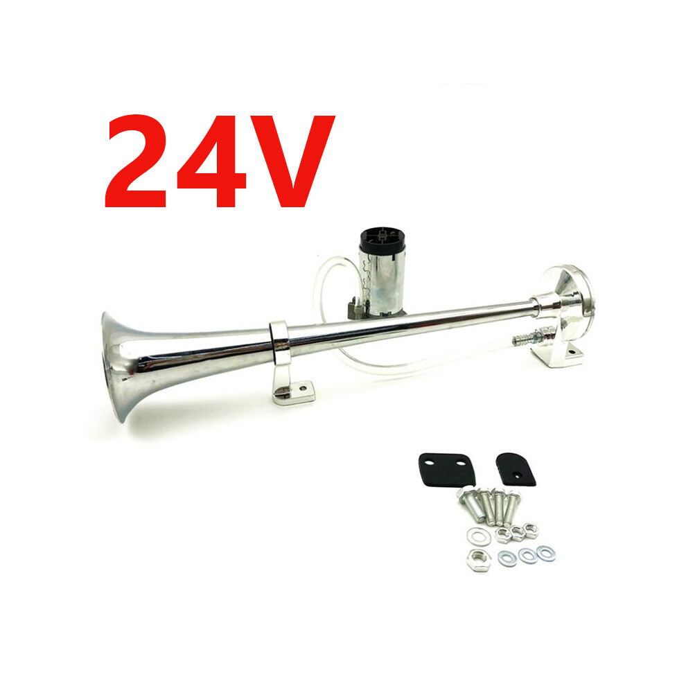 (24V ) Universal 17Inch 150Db Loud Car Air Horn 12V/24V 180 Hertz Single Trumpet Silver 9132346950471