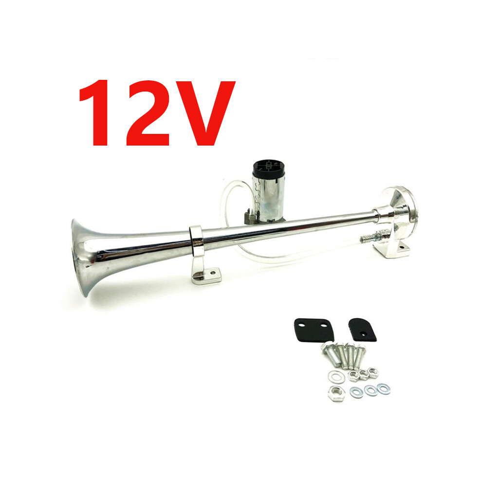 (12V ) Universal 17Inch 150Db Loud Car Air Horn 12V/24V 180 Hertz Single Trumpet Silver 9132346950464