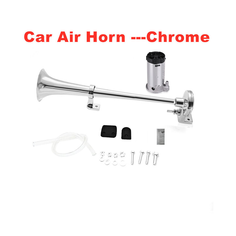 (Horn Set Chrome) Universal Car Air Horn 17Inch 12V 150Db 180 Hertz Loud Single Trumpet 9132346955742