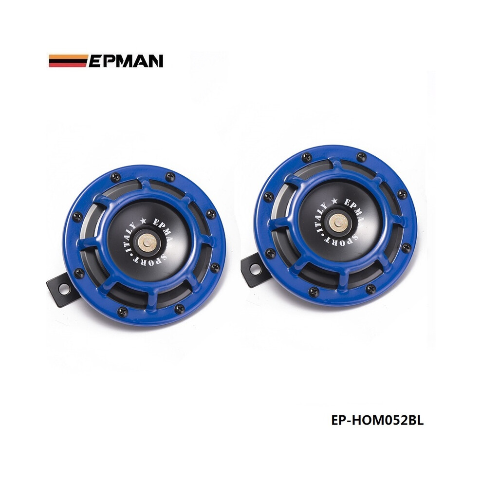 (Blue) 1Pair 12V 110Db Universal Grille Mount Twin Super Tone Electric Car Horn Blue 9132346956534