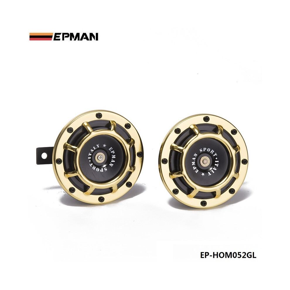 (Gold) 1Pair 12V 110Db Universal Grille Mount Twin Super Tone Electric Car Horn Gold 9132346956565