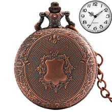 (30cm Chain Rose Gold) Royal Gold Shield Crown Pattern Quartz Pocket Watch Top Luxury Necklace