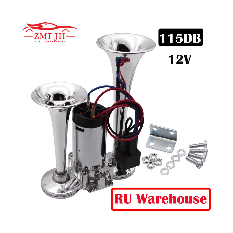 12V Car Air Horn Super Loud Dual Trumpet With Wires And Relay 115Db Powerful 9132346951492