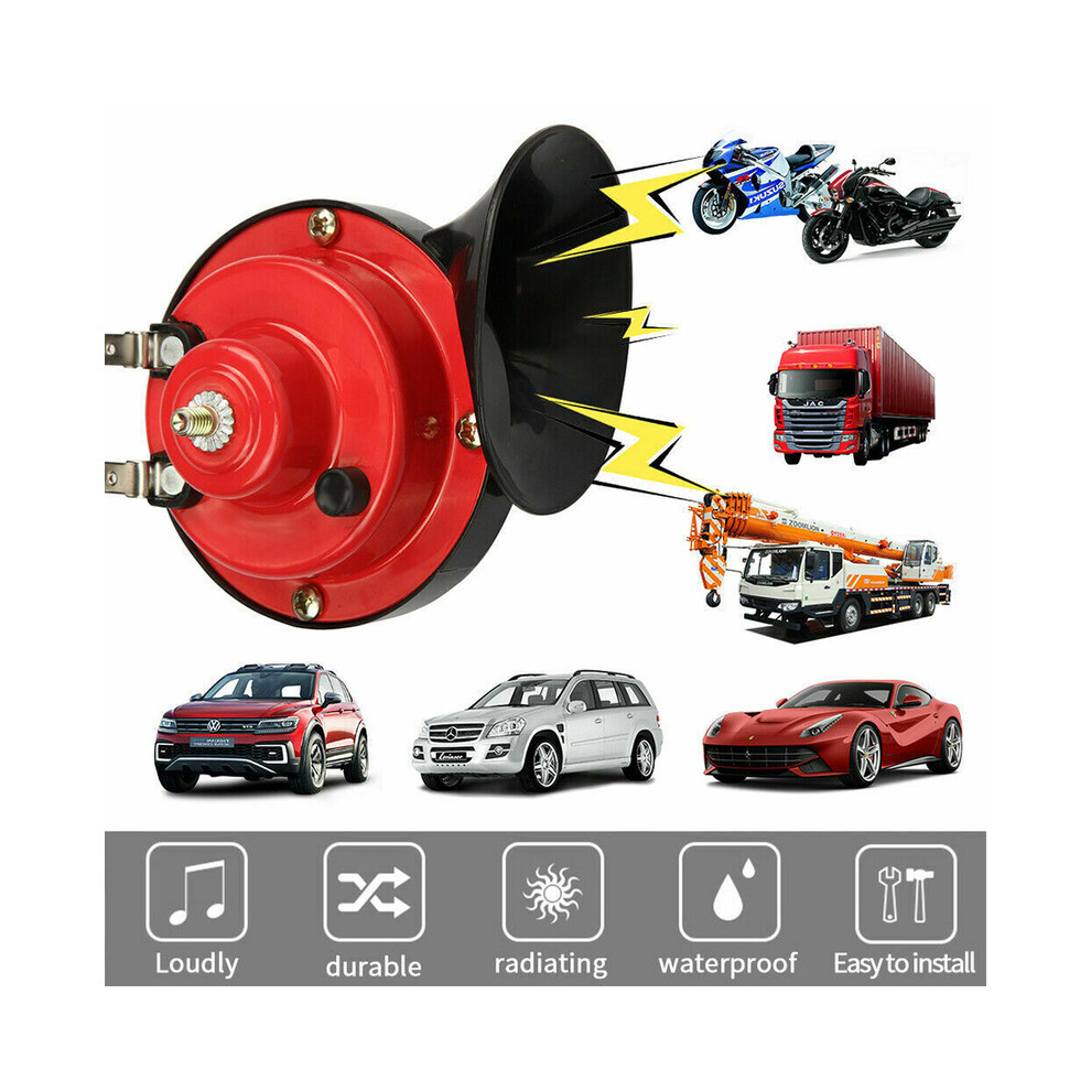 12V Car Whistle Horn Air Horn Super Loud Loudly Electric Loud Air Horn Red/Black 9132346952628