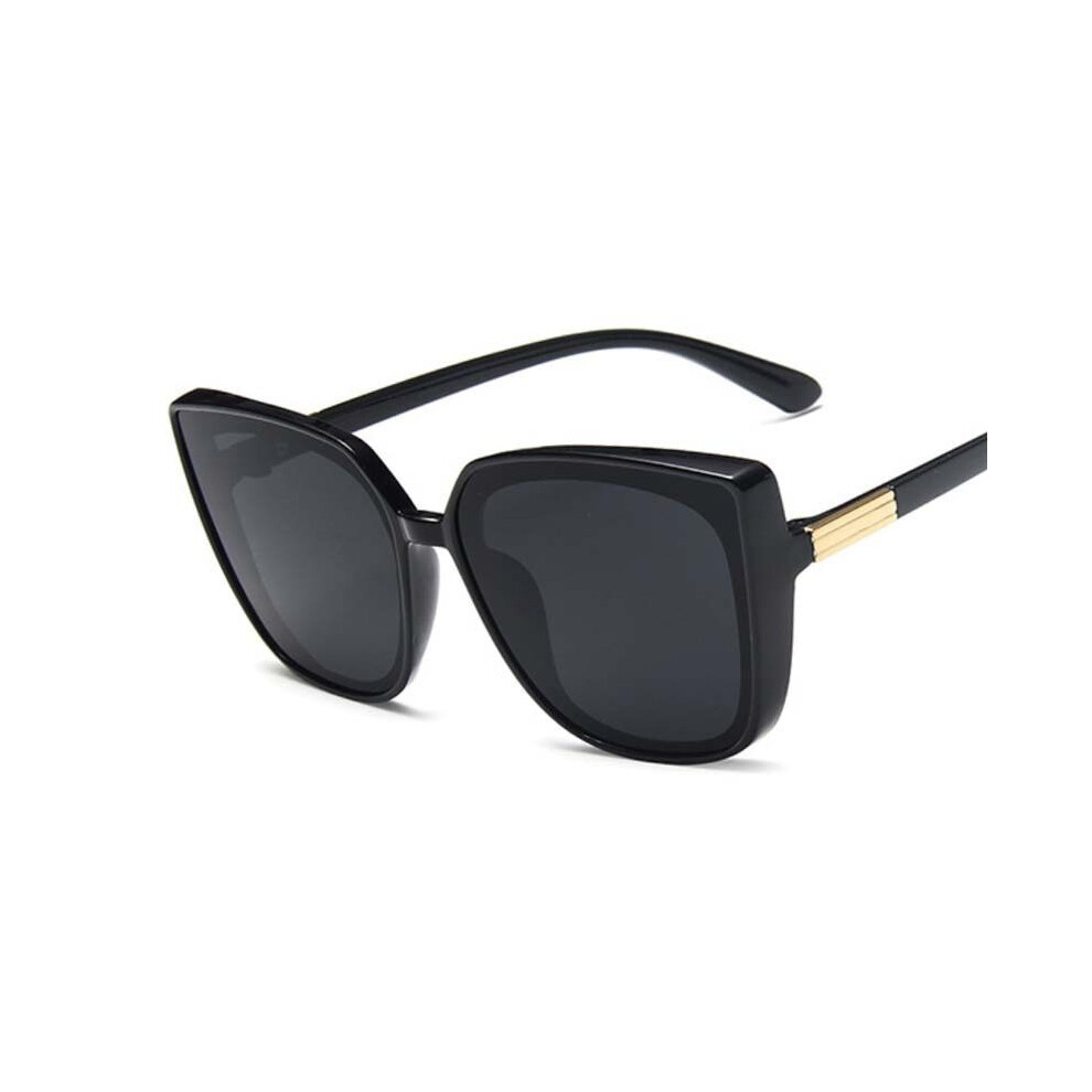 (Black Gray, Gray) Cat Eye Women Sunglasses Vintage Designer Black Sun Glasses Big Frame