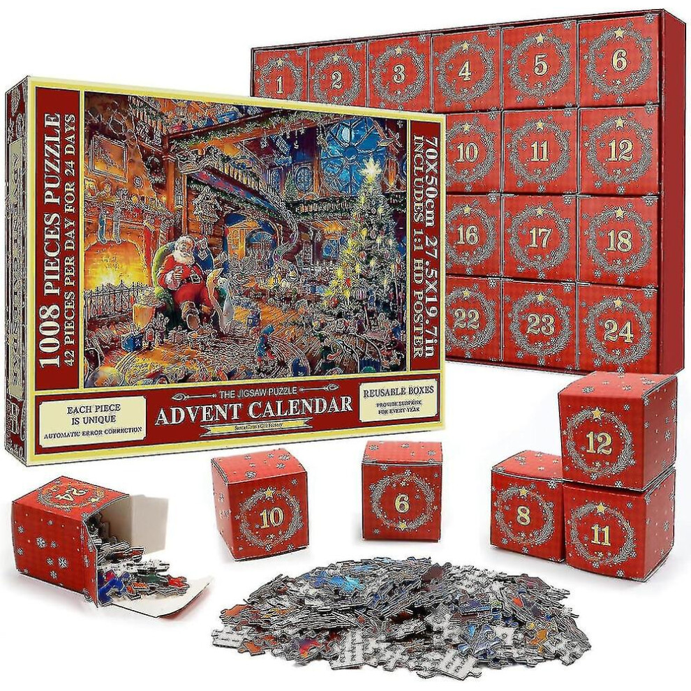 Puzzle Advent Calendar 2023, 1008 Pieces Puzzle 24 Days Christmas Countdown Advent Calendars, Christmas Gift Idea For Kids Adult