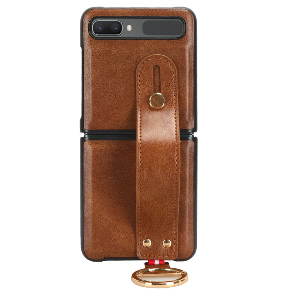 (Brown) Case For Samsung Galaxy Z Flip Convenience Wrist Strap Compatibility Premium Pu Leather Brown 764762647582