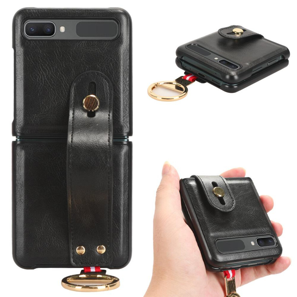 (Black) Case For Samsung Galaxy Z Flip Convenience Wrist Strap Compatibility Premium Pu Leather Black 764762647544