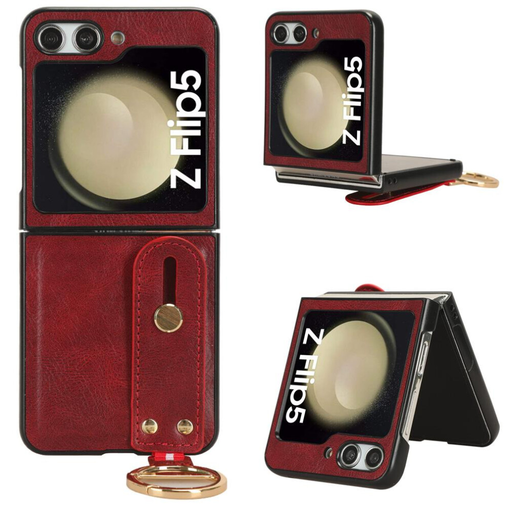 (Red) Case For Samsung Galaxy Z Flip 5 Convenience Compatibility Premium Pu Leather Wrist Strap Red 764762647605