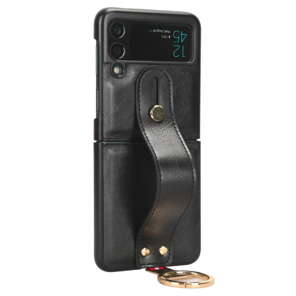 (Black) Case For Samsung Galaxy Z Flip 3 Premium Pu Leather Wrist Strap Compatibility Convenience Black 764762647698