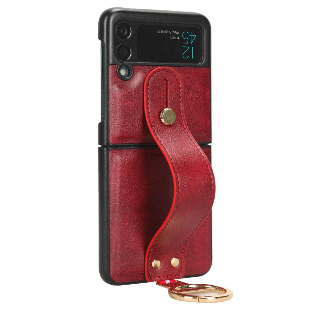 (Red) Case For Samsung Galaxy Z Flip 3 Premium Pu Leather Wrist Strap Compatibility Convenience Red 764762647704