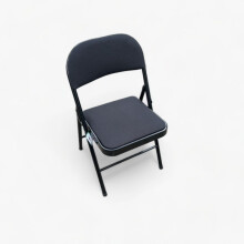 Folding Chair Black Padded Fabric Lightweight Chair Metal Frame Home Office Chair