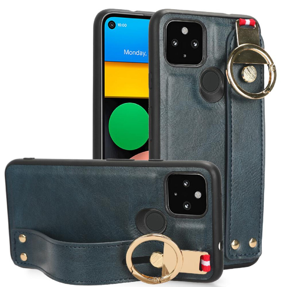 (Blue) Case For Google Pixel 4A Compatibility Convenience Wrist Strap Premium Pu Leather Blue 764762651763