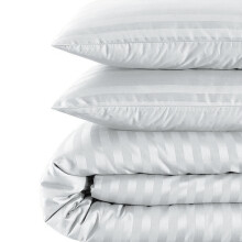 (Single, WHITE) Satin Stripe Duvet Quilt Cover Bedding Set In All Sizes