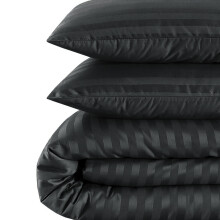 (Single, BLACK) Satin Stripe Duvet Quilt Cover Bedding Set In All Sizes