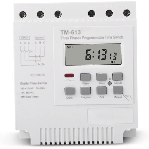 Timer Switch Controller, Tm613 380v Intelligent Three Phase Programmable Waterproof Cover With Wire Connectors (1pc, White)