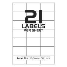 (10 Sheets (210 Sticky Label)) 21 Per Sheet Per Page White Blank Matt Self-Adhesive A4 Address Shipping Labels Stickers