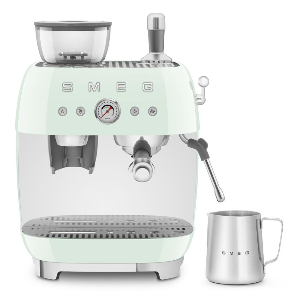 Smeg EGF03PGUK Espresso Coffee Machine with Grinder, 20 Bar Pump, 2.4L, 1650W, Pastel Green