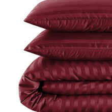 (Super King, BURGUNDY) Satin Stripe Duvet Quilt Cover Bedding Set In All Sizes