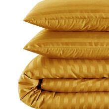 (Super King, MUSTARD) Satin Stripe Duvet Quilt Cover Bedding Set In All Sizes