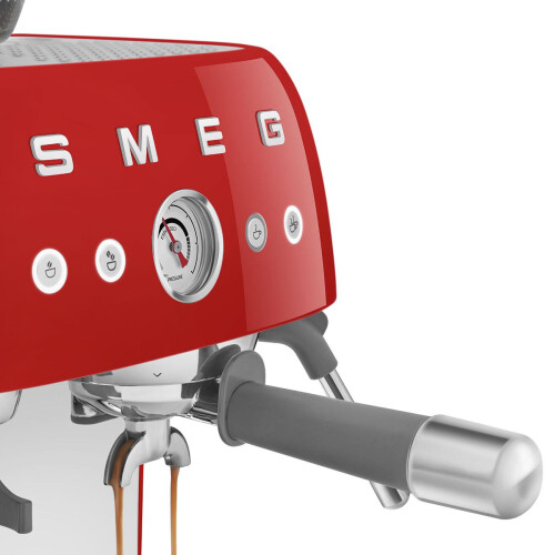 Smeg EGF03RDUK Espresso Coffee Machine, 20 Bar Pump, 2.4L, 1650W with Grinder, Red