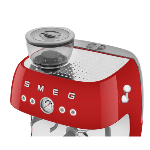 Smeg EGF03RDUK Espresso Coffee Machine, 20 Bar Pump, 2.4L, 1650W with Grinder, Red