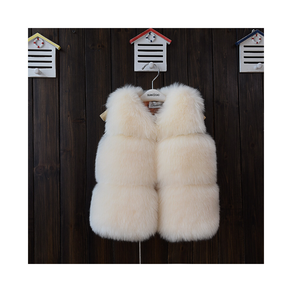 (Beige, 1-2Years) Winter Kids Girls Fluffy Faux Fur Vest Coat Thick