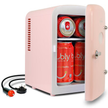 KRT04 P 4L Portable Mini Fridge - Pink Retro Design, 12V/220V, Holds 6 Cans, Thermoelectric Cooler