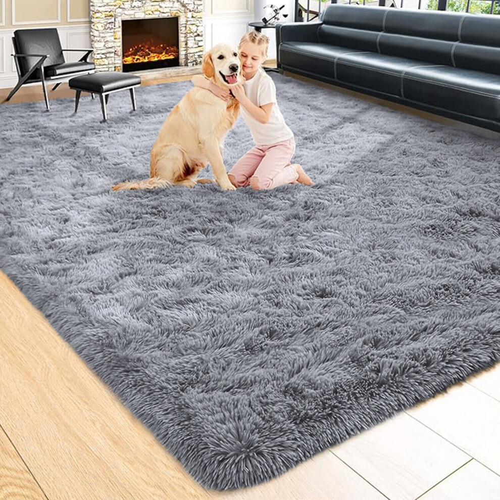 ( 60cm x 110cm (2ft x 3ft 7"), Grey) Non Slip Rug Fluffy Shaggy Thick Area Rug Living Room Bed Room