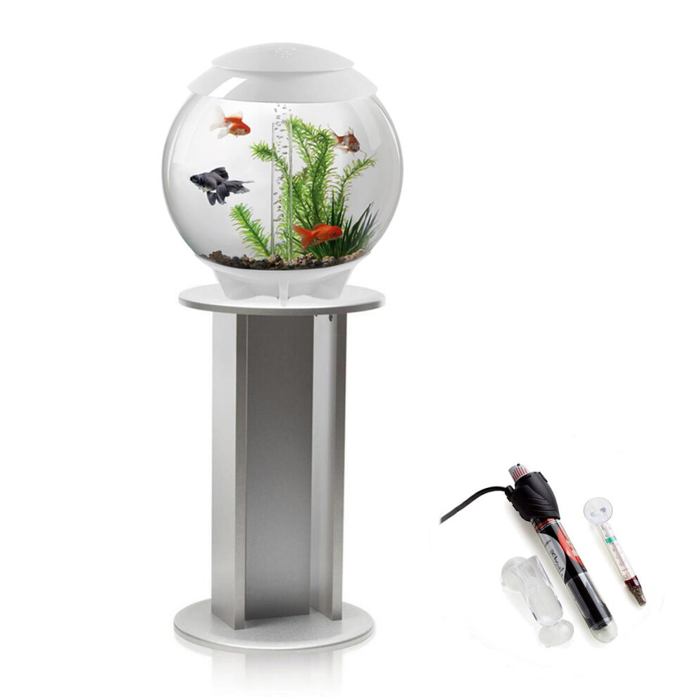 biOrb Halo 15L Aquarium in White with MCR LED Lighting, Silver Stand and Heater Pack