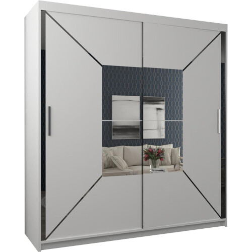 MN Furniture (White, Width 150cm) Modern Mirror Sliding Wardrobe with LED Light